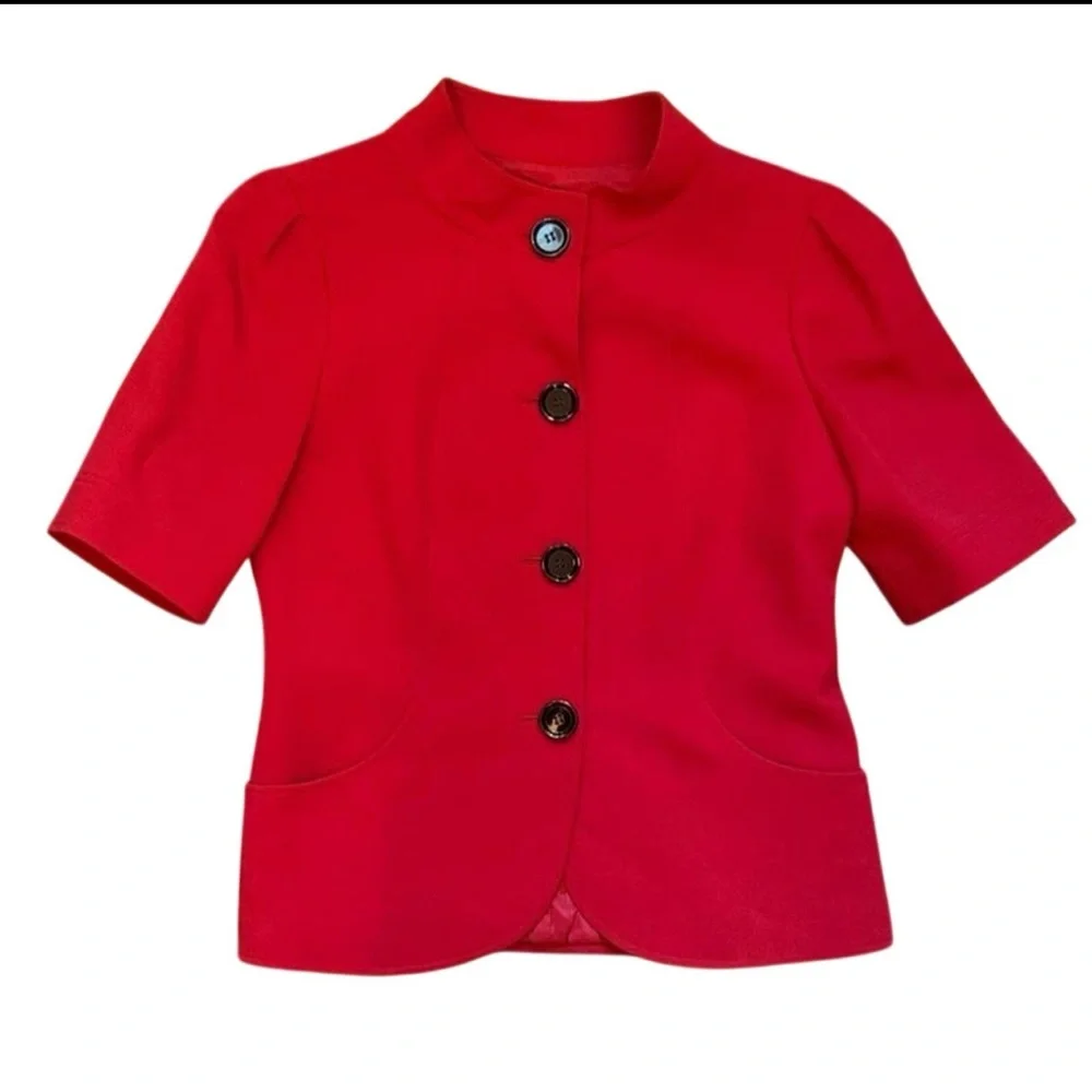 Lafayette 148 New York Women’s Chic Red Button Blazer Blouse Top — Size 10 - Picture 3 of 4